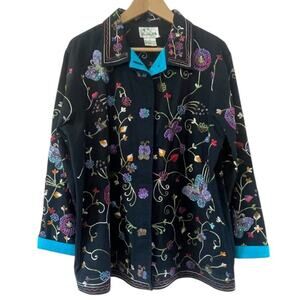 Vintage The Quacker Factory Embellished Dark Floral Artsy Shacket Size Large